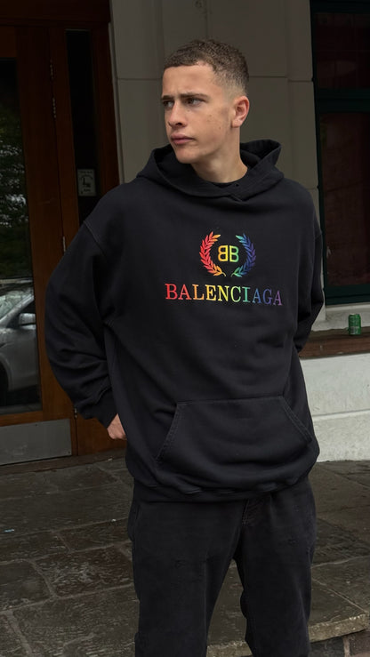 Balenciaga Black Multi Colour Logo Hoodie - Small oversize