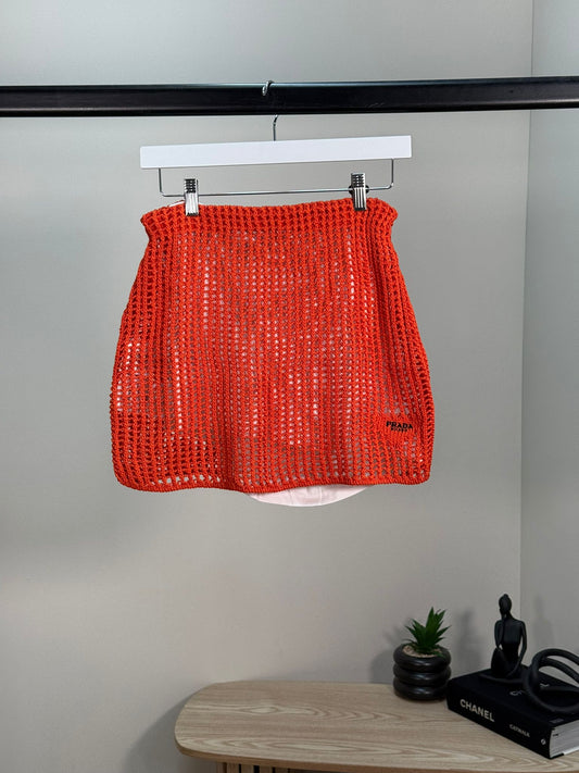 Prada Coral And White Crochet Skirt - 40/M