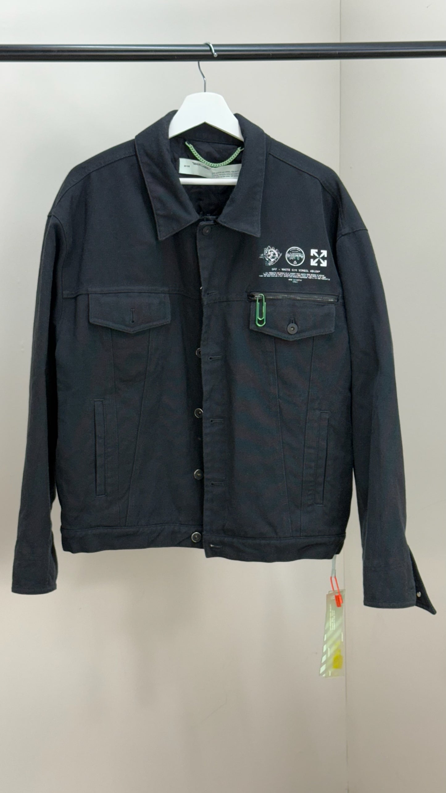 Off-White Black Denim University Key OFF- Logo Jacket - MEDIUM