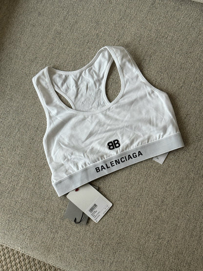 Balenciaga White Black Logo BB Crop Top - Medium