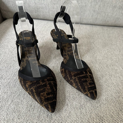 Fendi FF Point Colibri Chenille Slingback Heels-UK 4