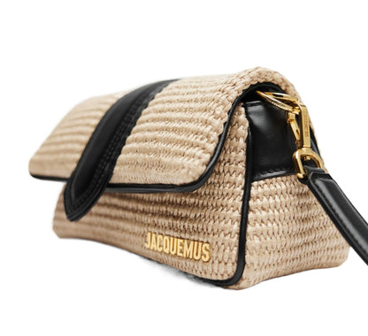 Jacquemus beige Le Bambimou Ivory black raffia-effect shoulder bag