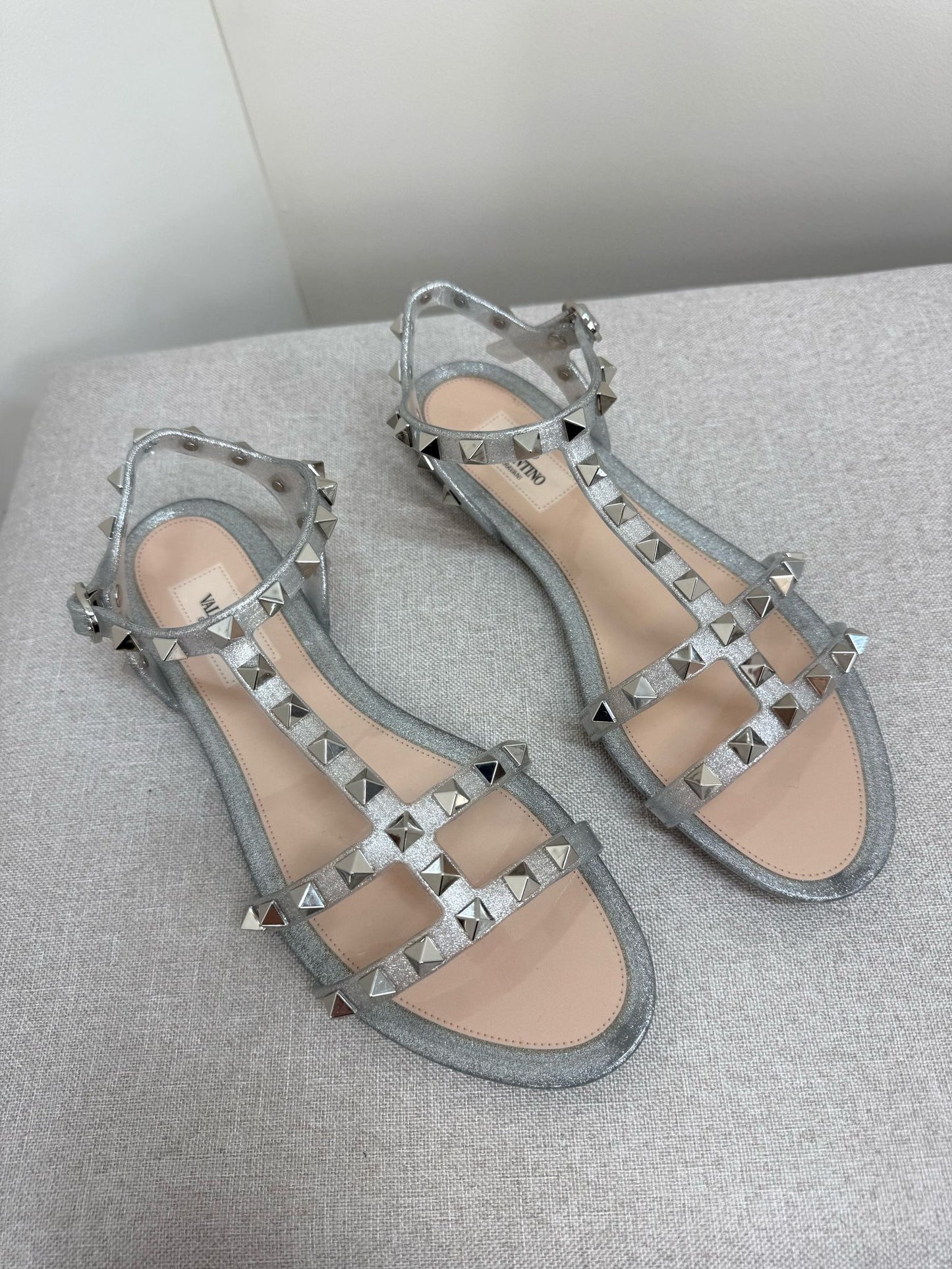 Valentino Argento Silver RockStudd Sandals , Brand New UK 4.5