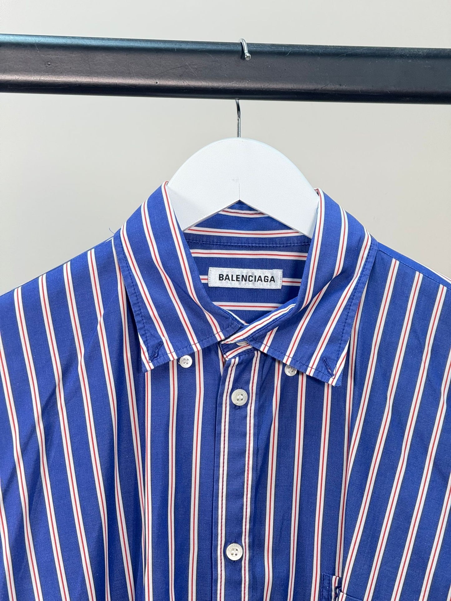 Balenciaga Dark Blue White Striped BB Logo Shirt - Size 36/S