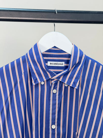Balenciaga Dark Blue White Striped BB Logo Shirt - Size 36/S