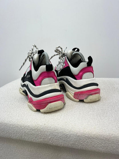 Balenciaga Pink Black Triple S Trainers - UK 3