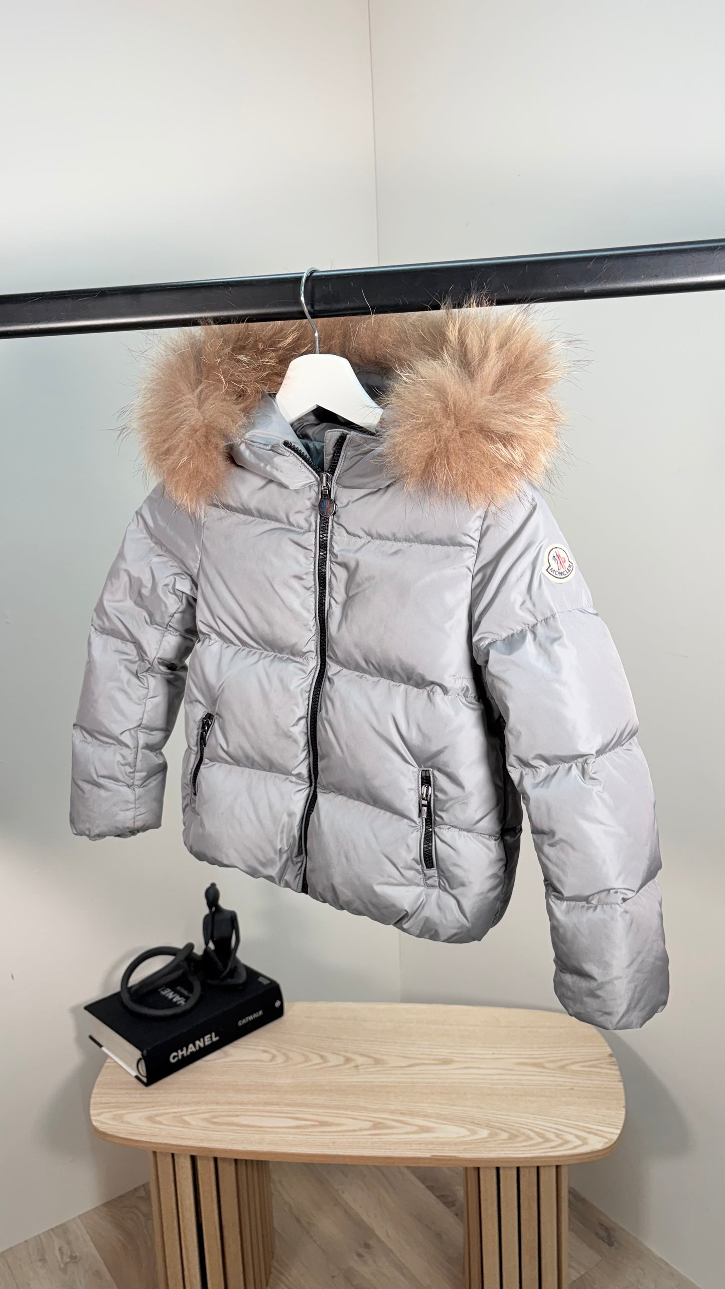 Kids Moncler Grey Padded Fur Trim - Age 8