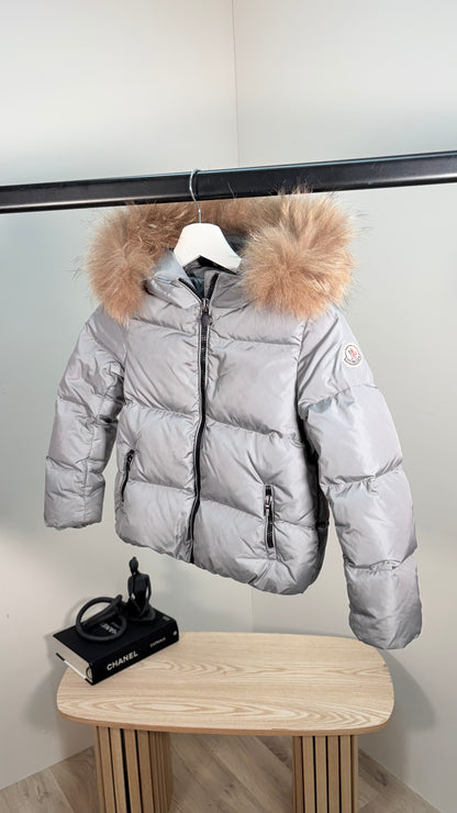 Kids Moncler Grey Padded Fur Trim - Age 8