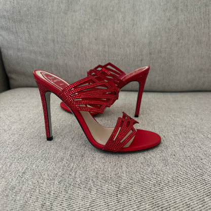 René Caovilla Red Crystal Embellished Mule Heels – EU 35.5 / UK 2.5