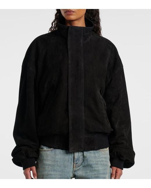 Balenciaga Black Suede Bomber Jacket - Small