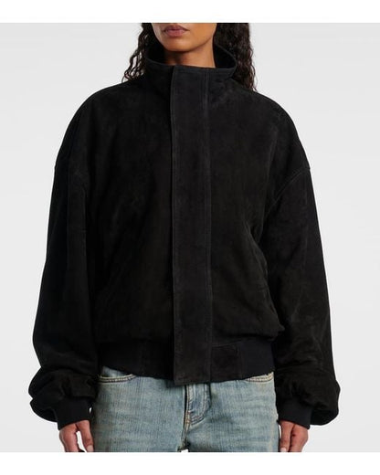 Balenciaga Black Suede Bomber Jacket - Small