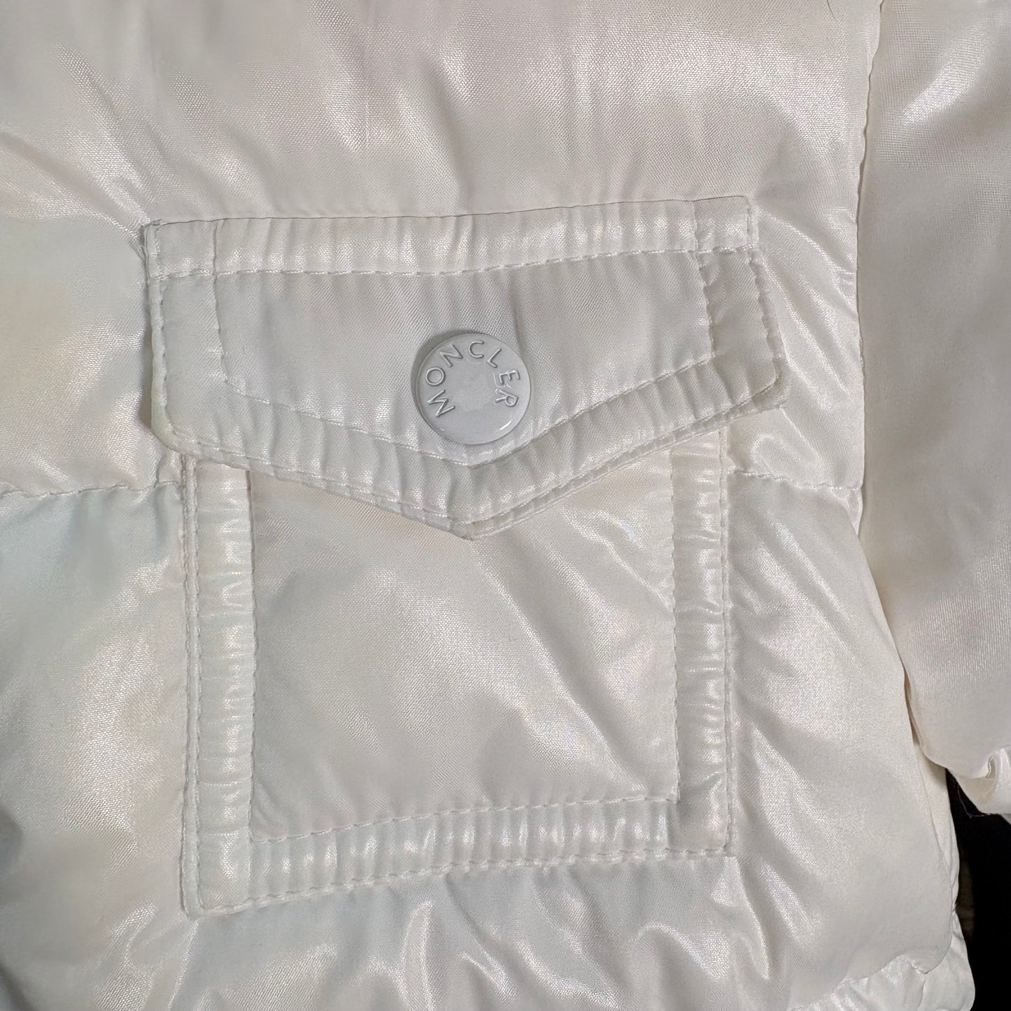 Kids Moncler Cream Padded Fur Trim Puffer Coat – 9-12 Months