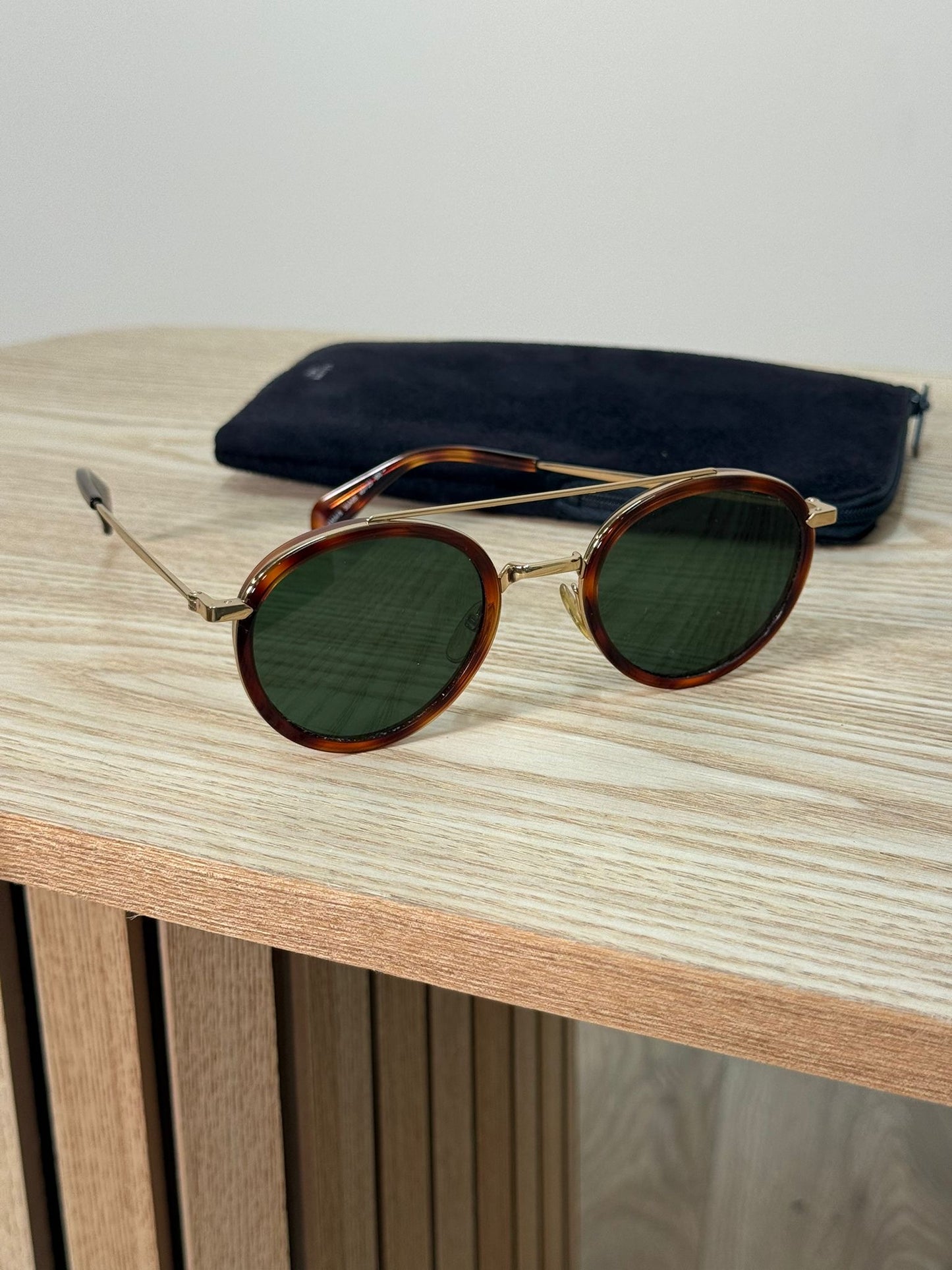 Celine Brown Tortoise Gold Round Green Lens Sunglasses - One Size