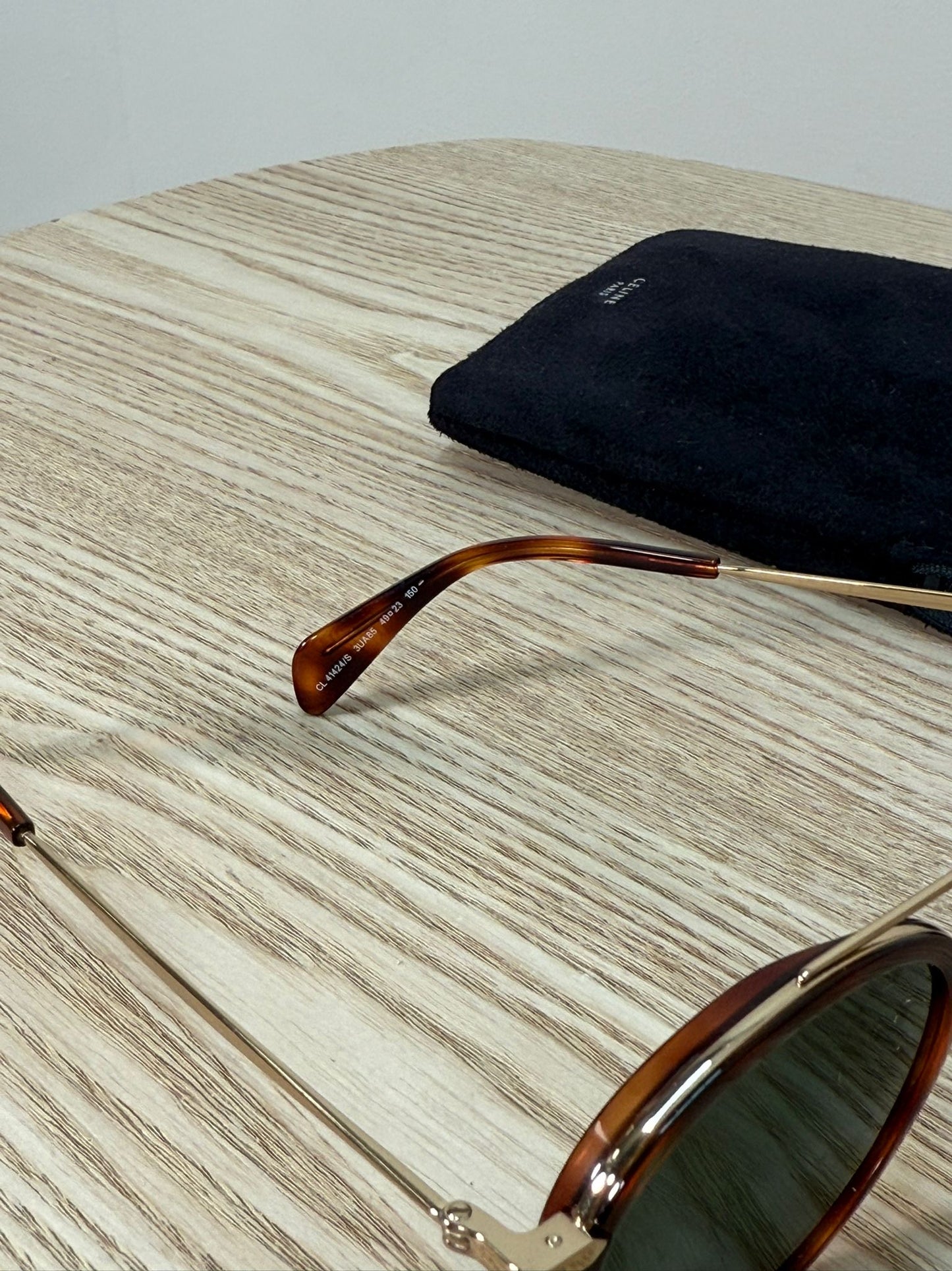 Celine Brown Tortoise Gold Round Green Lens Sunglasses - One Size