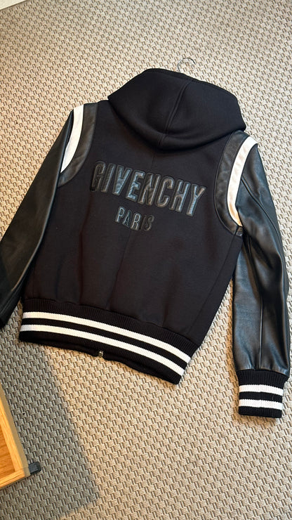 Givenchy Leather Sleve Neoprene Hooded Bomber Jacket - Small