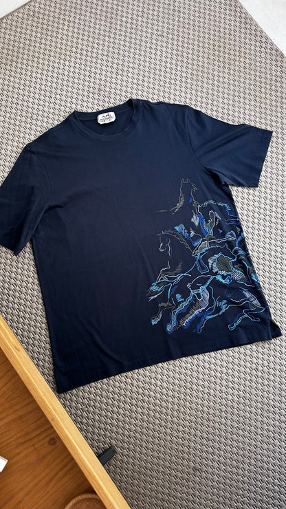 Hermès men’s Navy blue unicorn horse T-shirt - XL