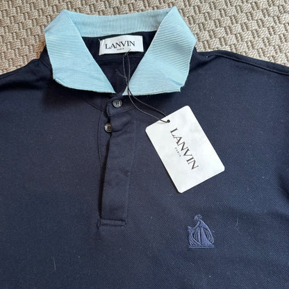 Lanvin Navy Long Sleeve Contrast Collar Polo, Brand New - XXL