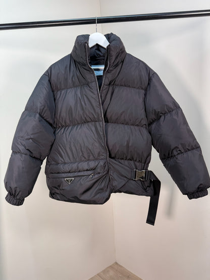 Prada Black Re-Nylon Belt Bag Padded Coat - 40/M