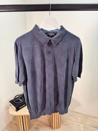Dolce & Gabbana Navy DG Multi Logo Polo Top – M
