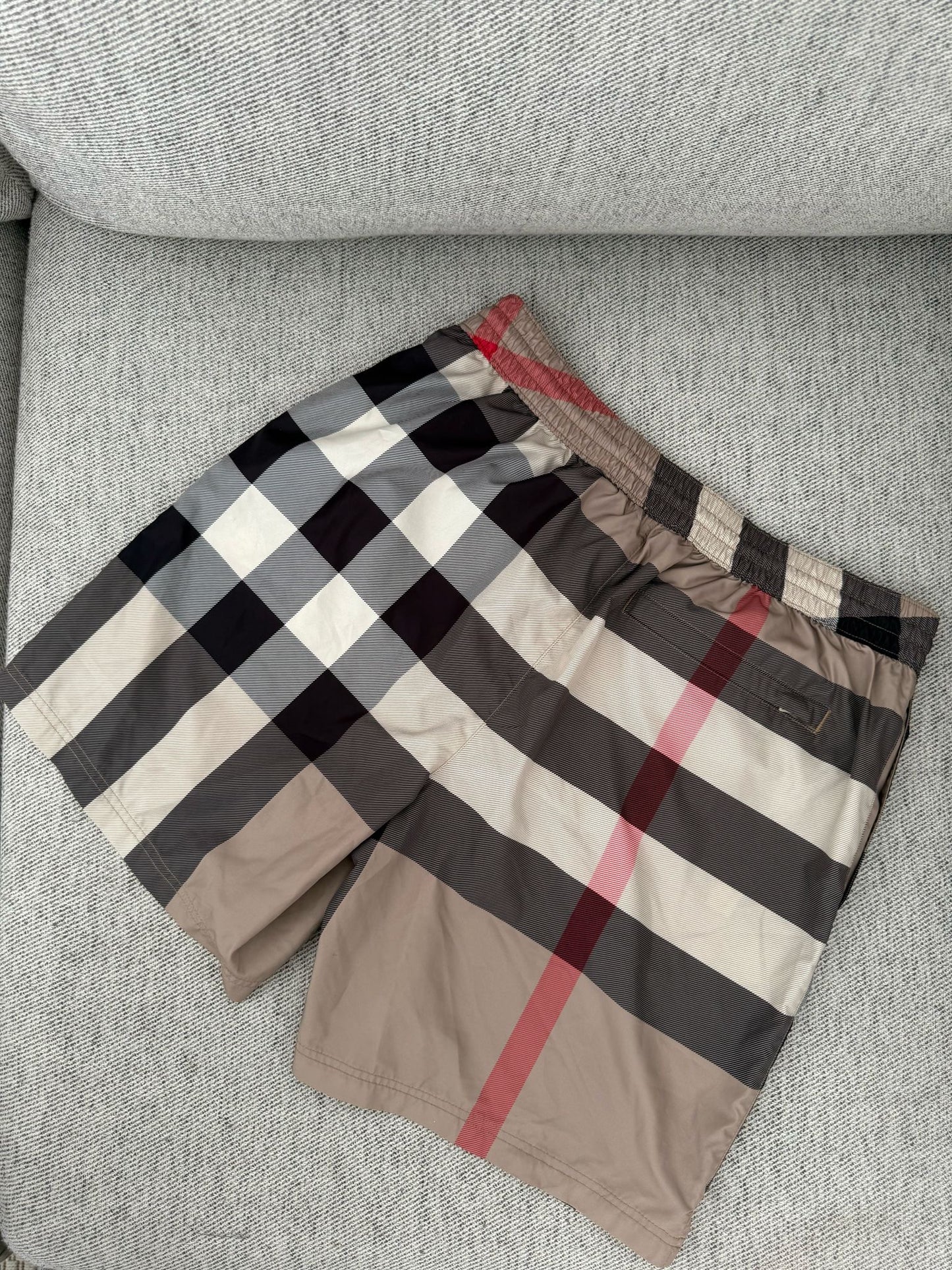 Burberry Beige Checked Swimshorts - Medium