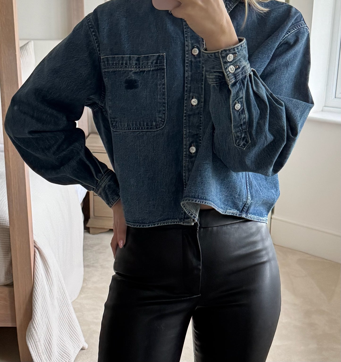 Celine Denim Cropped C Celine Triomphe Embroidery Shirt-New In Tags Large Fit 8/10