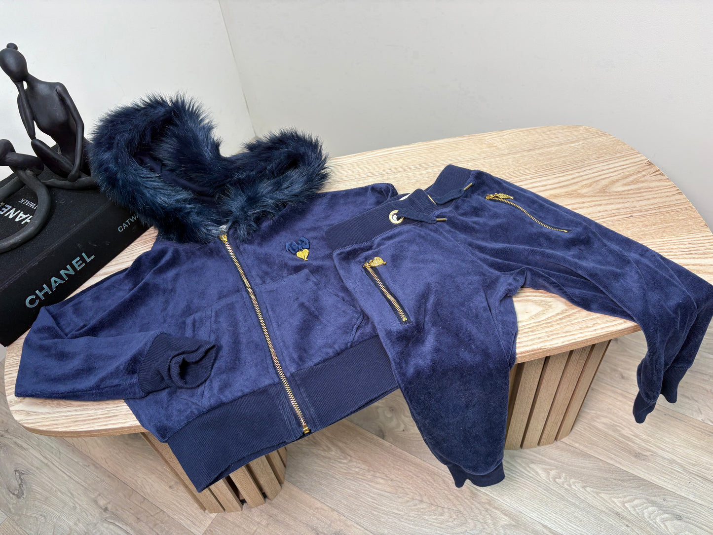 Kids Angel Face Navy Gold Hardware Fur Hood Tracksuit – Age 3-4 Years