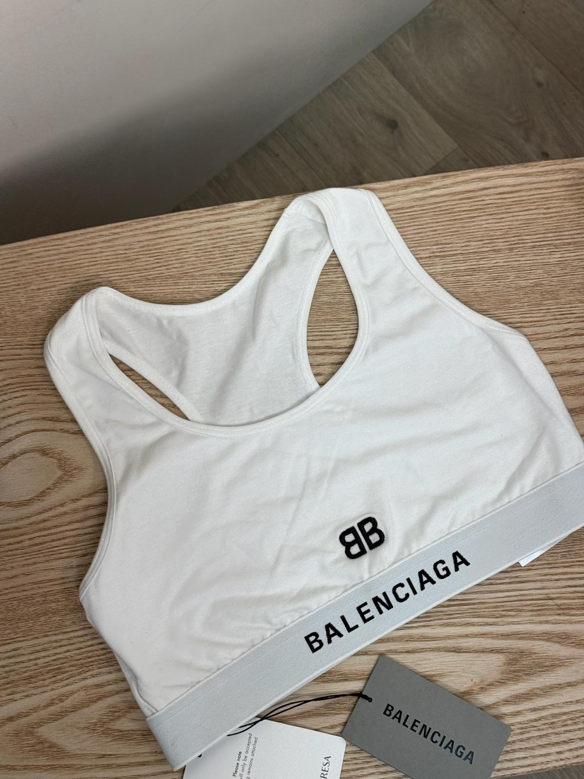 Balenciaga White Black Logo BB Crop Top - Medium