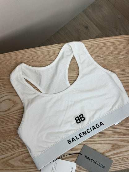 Balenciaga White Black Logo BB Crop Top - Medium