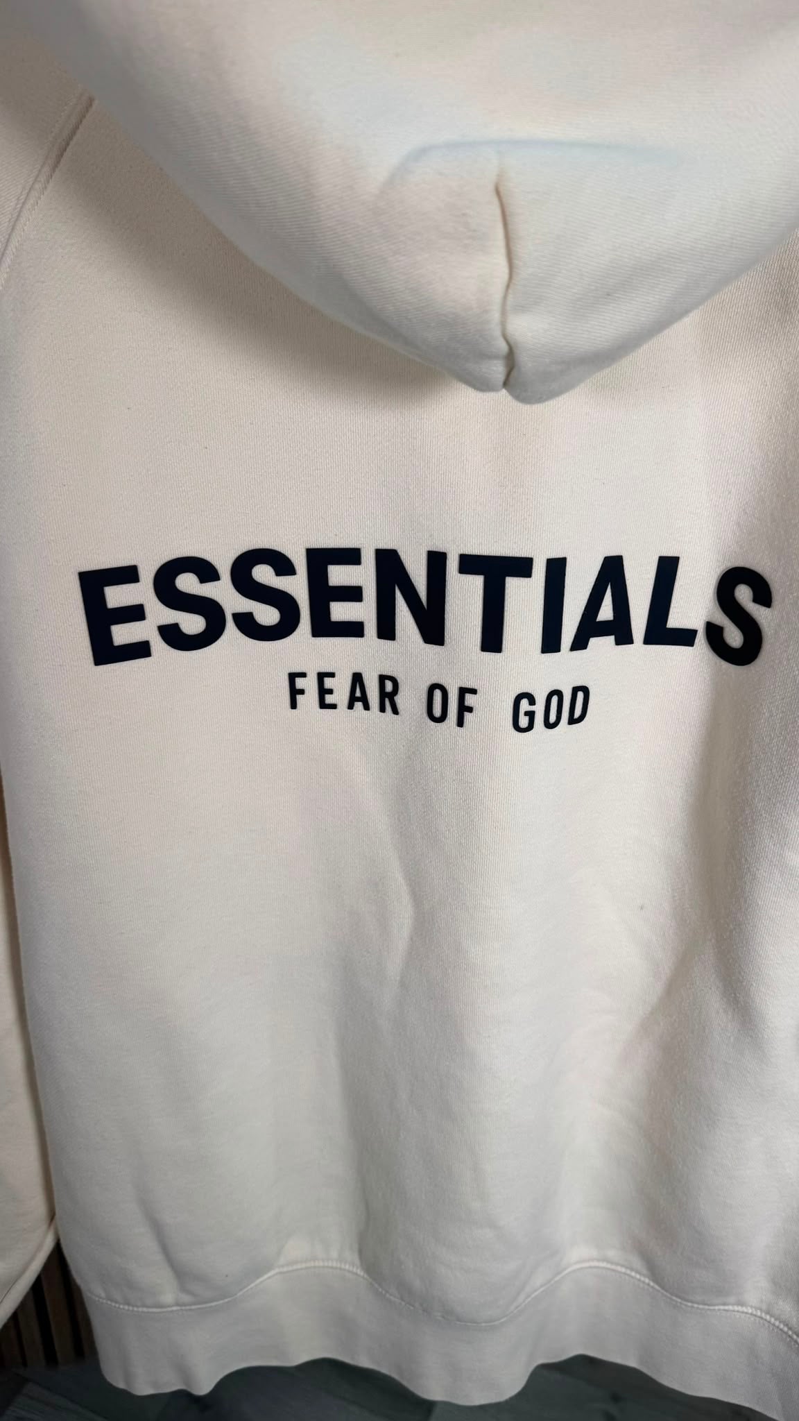 Essentials White Cream Back Logo Hoodie – Medium