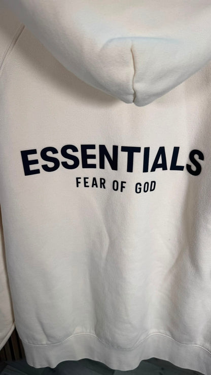 Essentials White Cream Back Logo Hoodie – Medium