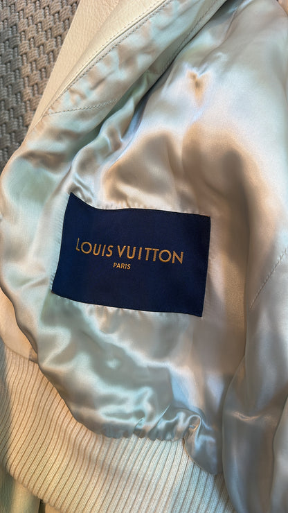 Louis Vuitton White/Cream Staples Edition Leather Aviator Bomber Jacket. collectors item , Brand New - XXL