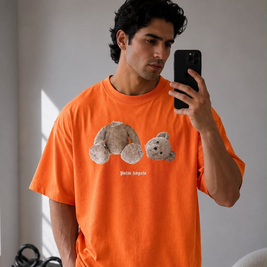 Palm Angels Orange teddy bear logo T-shirt - XXL