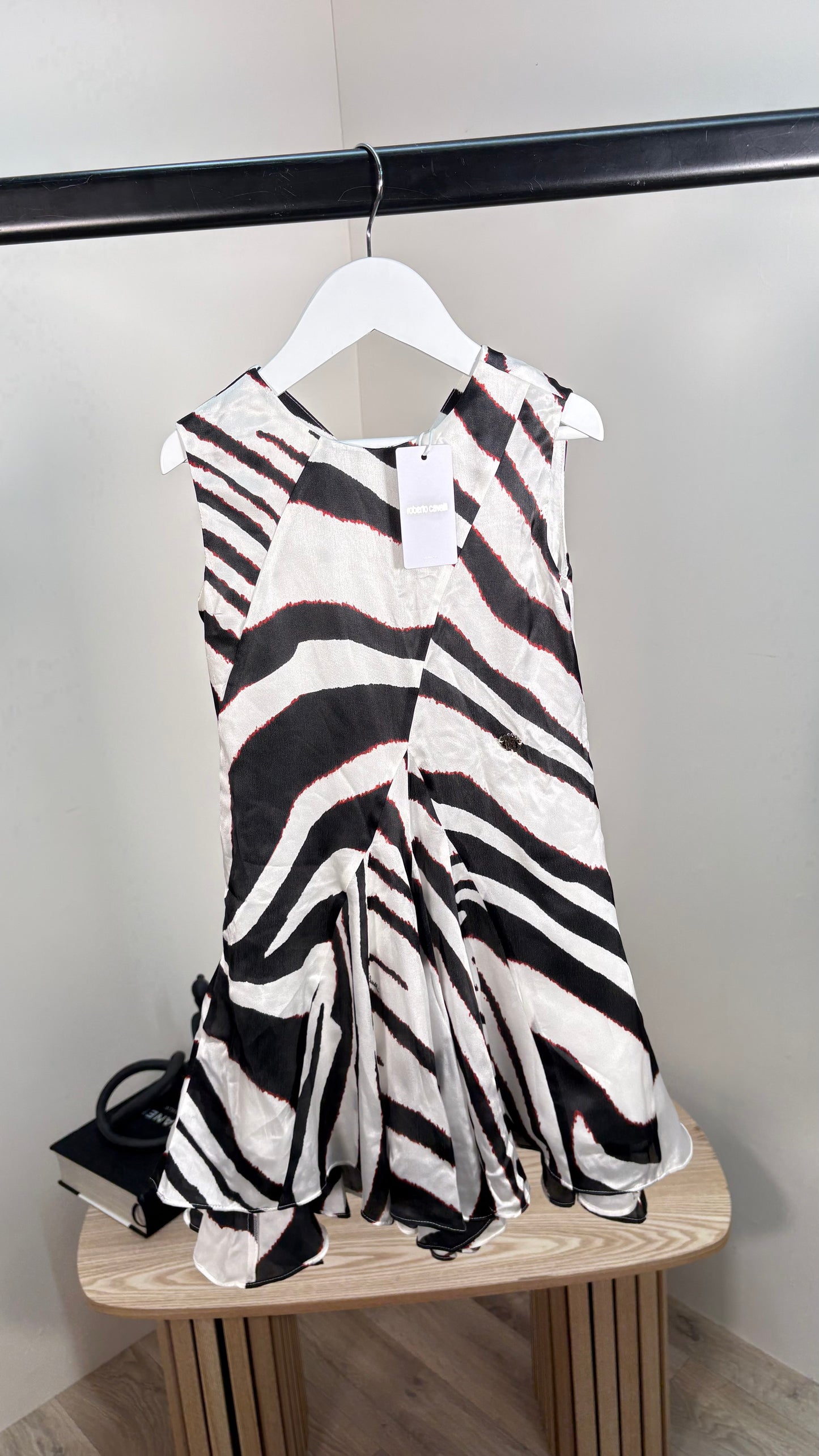 Kids Roberto Cavalli Black & White Silk Stripe Zebra Dress – New In Tags Age 5
