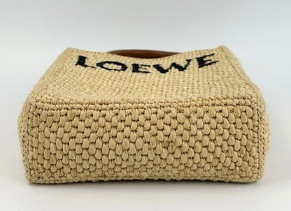 Loewe Cross Body Rafia Tote Small in Brown Leather.