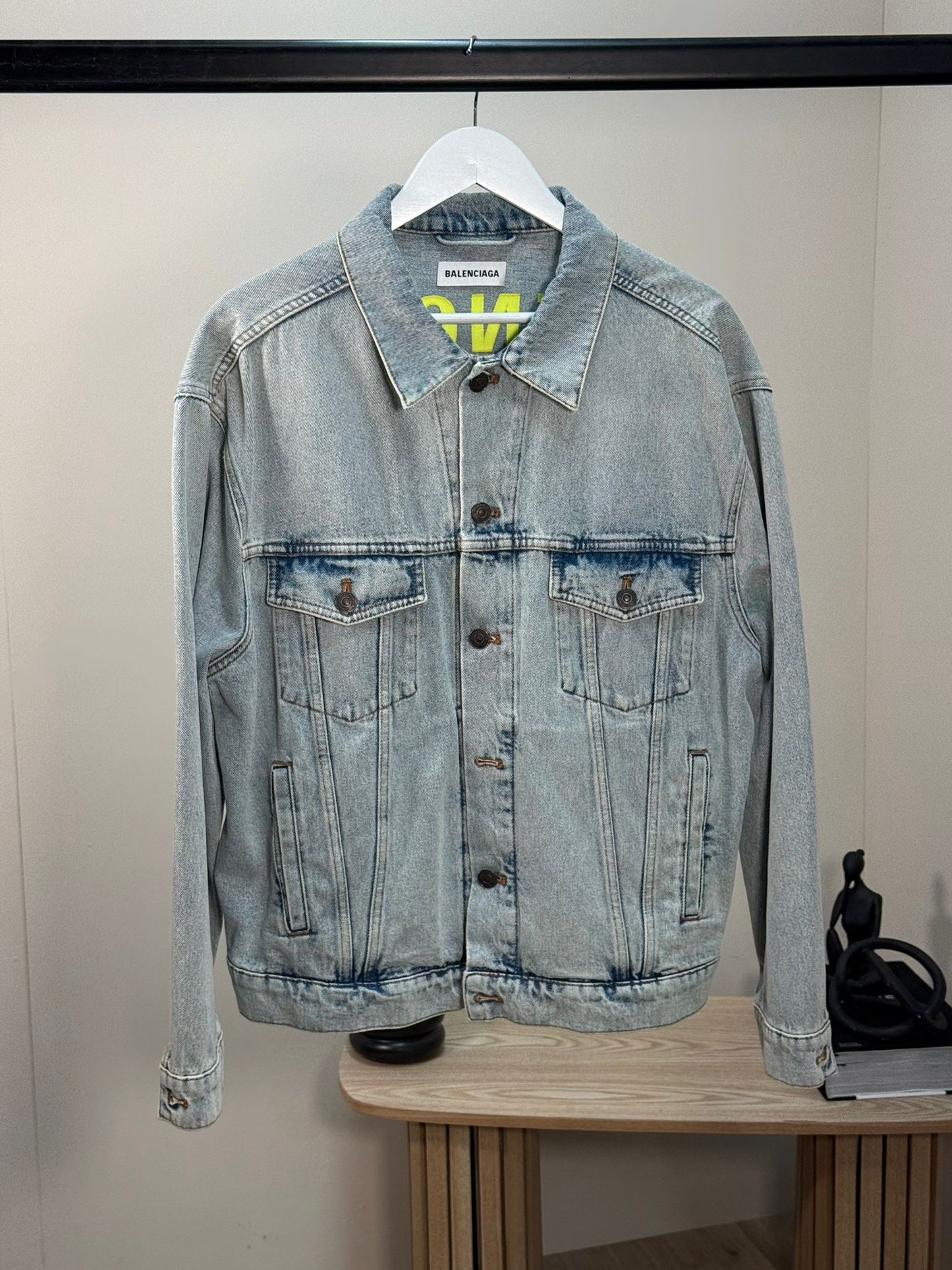 Balenciaga Denim Yellow Logo Jacket - Size 36-SMALL