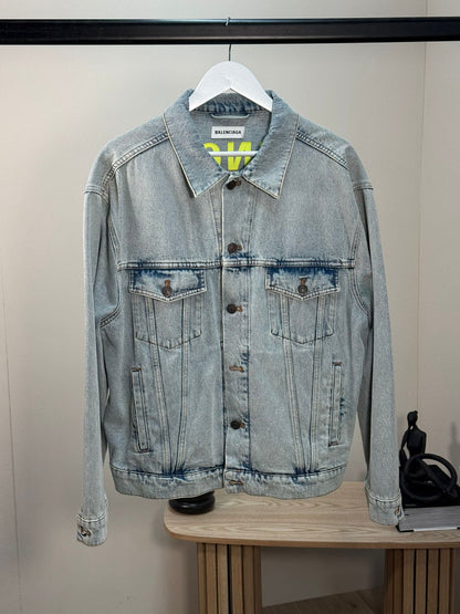 Balenciaga Denim Yellow Logo Jacket - Size 36-SMALL