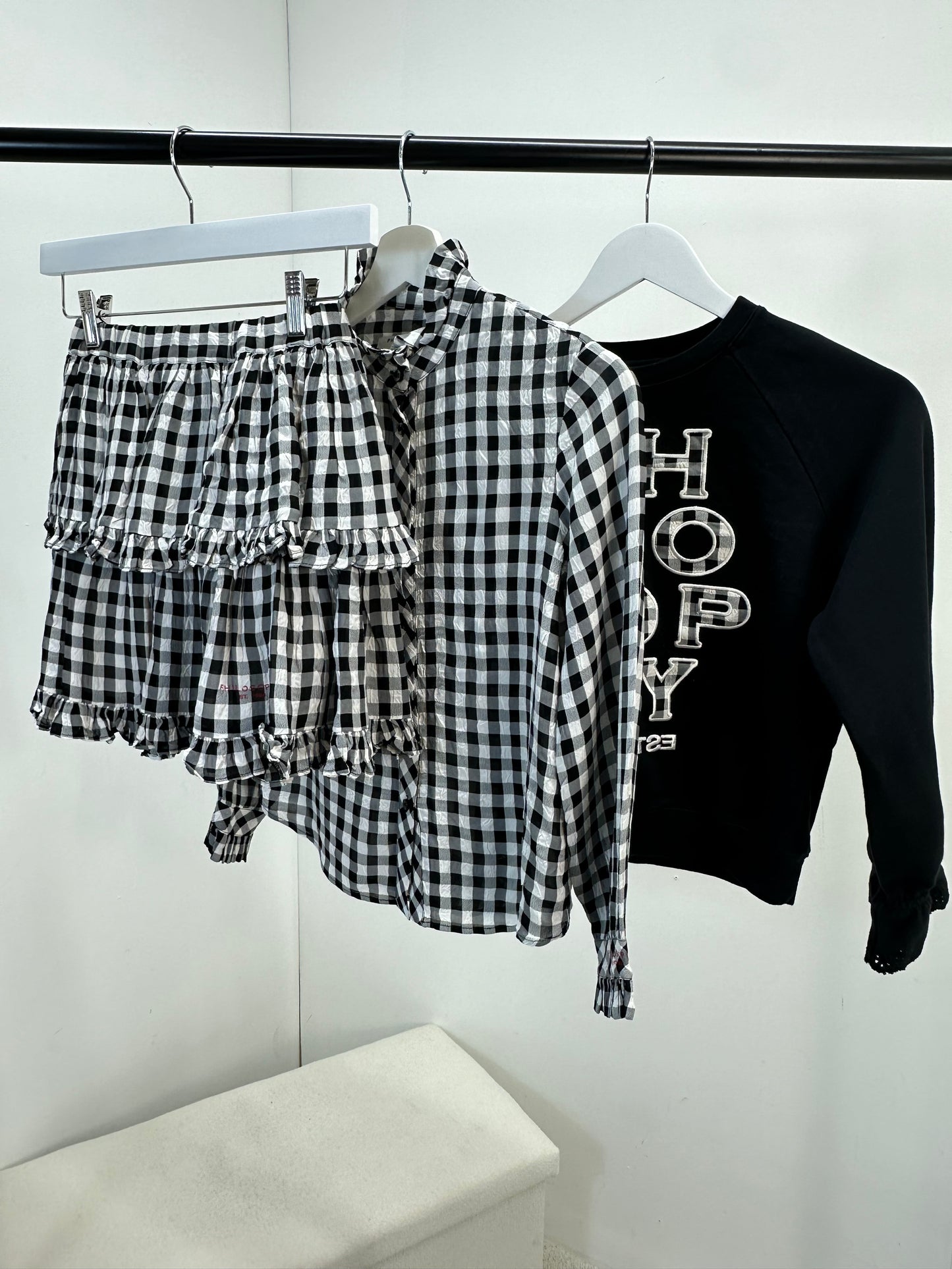 Kids Philosophy Black And White Check Shirt, Skirt & Jumper Set - Age 10