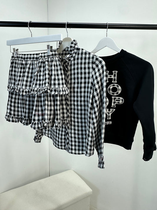 Kids Philosophy Black And White Check Shirt, Skirt & Jumper Set - Age 10