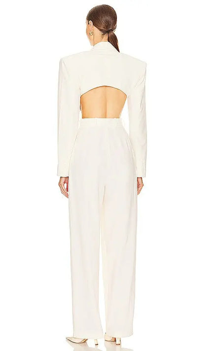 Ronny Kobo Cream Suit Jumpsuit Small