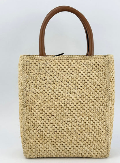 Loewe Cross Body Rafia Tote Small in Brown Leather.