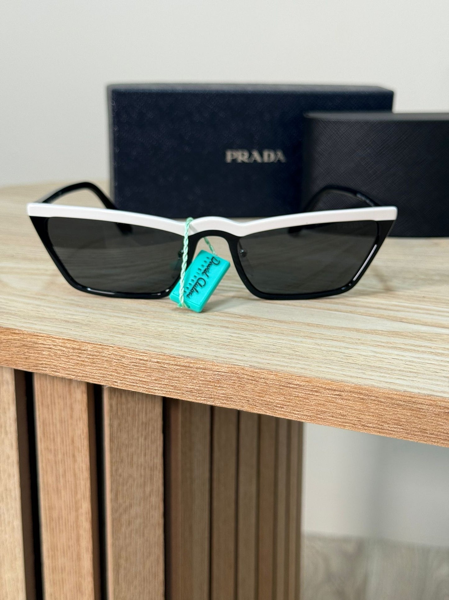 Prada Black Skinny White Band Sunglasses - Brand New In Box