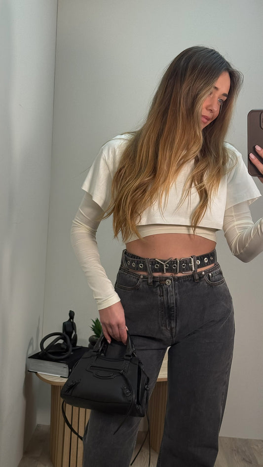 Jacquemus Cream & White Cropped Long Sleeve Layered Top - Medium