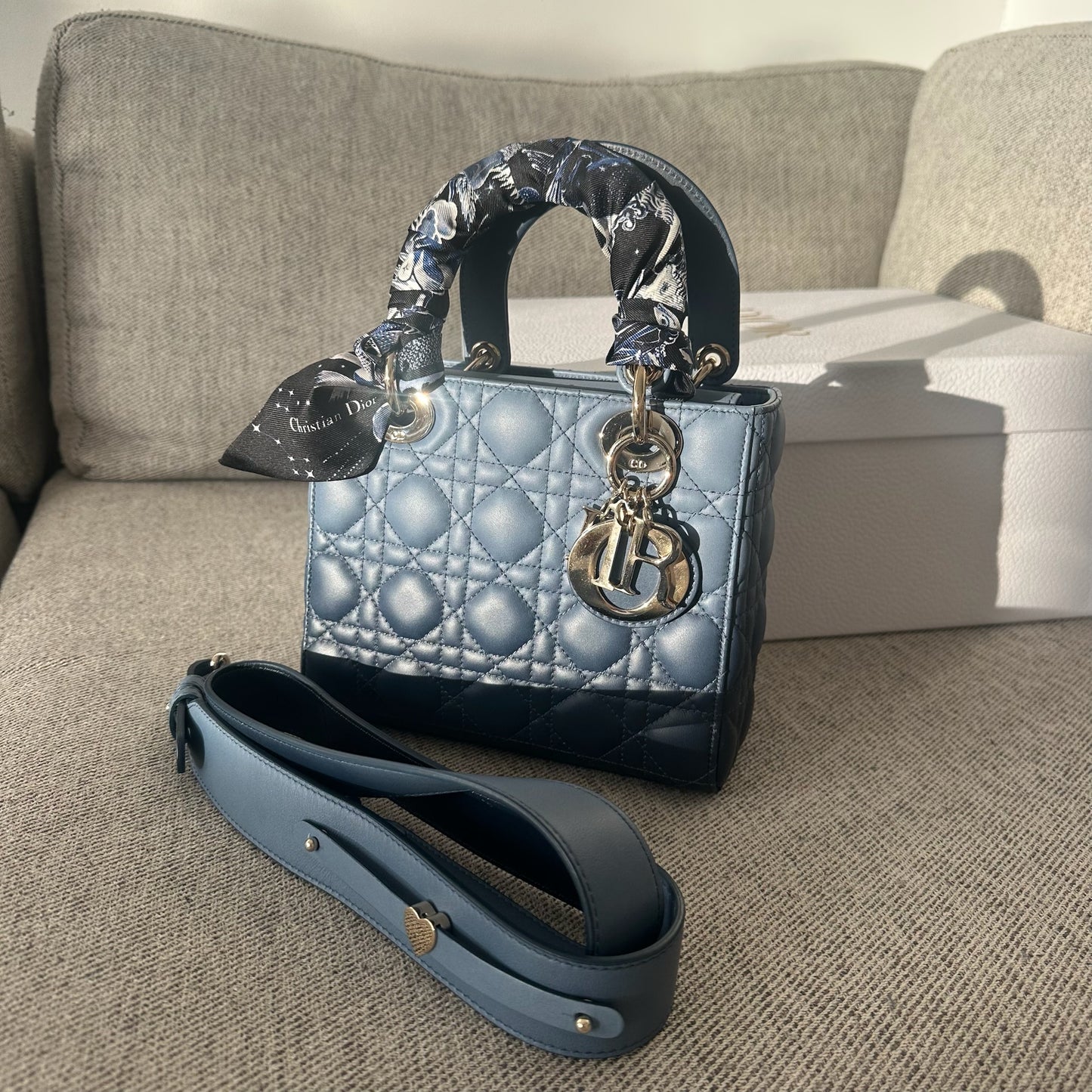 Christian Dior Small Dior My ABC Lady Dior Ombré Blu - In Box Inc Silk Twill And Long Strap
