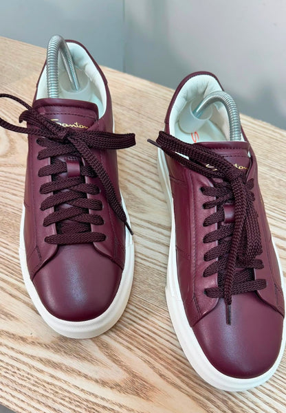 Santoni Burgundy leather double buckle sneaker. Brand new in box - UK 6