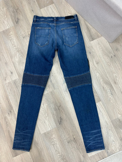 Amiri Blue Denim Distressed Knee with Side Zip Jeans - 33