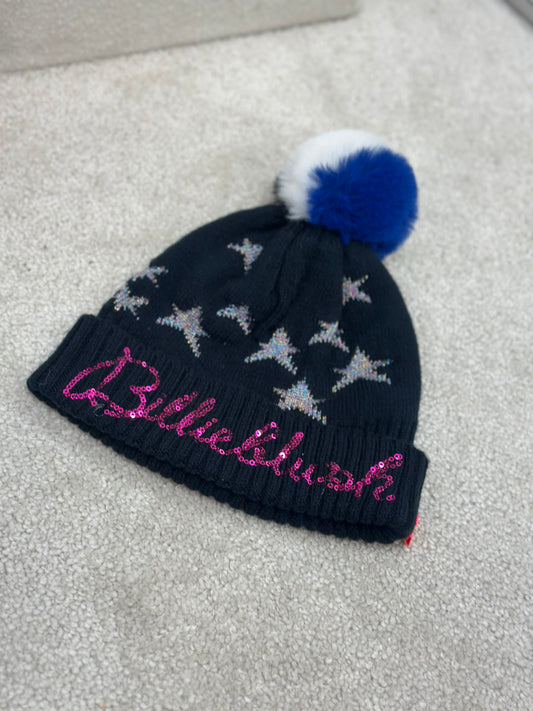 Kids Billie Blush Black Star Sequin Bobble Hat - Age 8/10