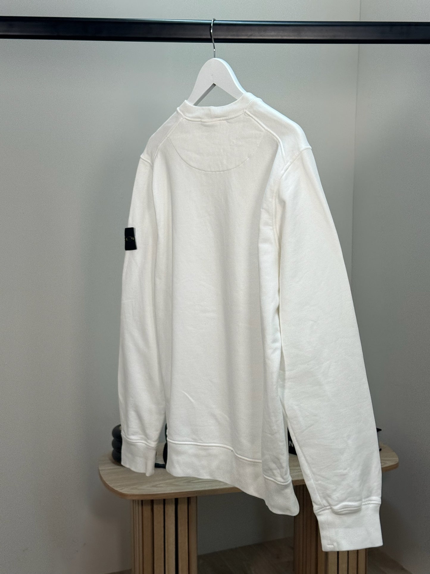 Stone Island White Compass-Patch Logo Jumper-Large