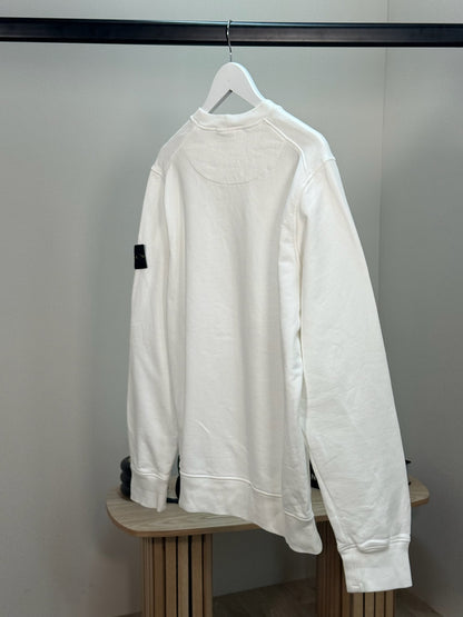 Stone Island White Compass-Patch Logo Jumper-Large
