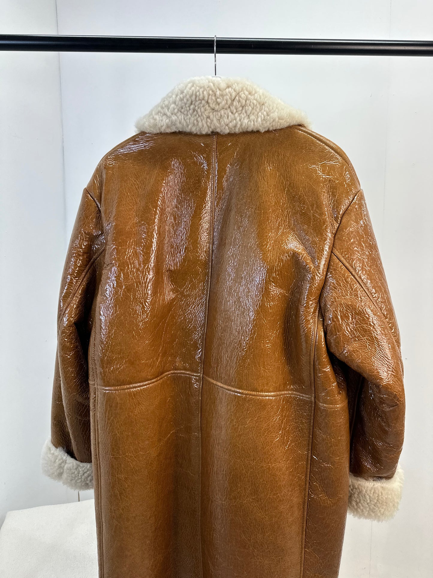 Halfboy Brown Ovina Leather Shearling Coat - UK Large