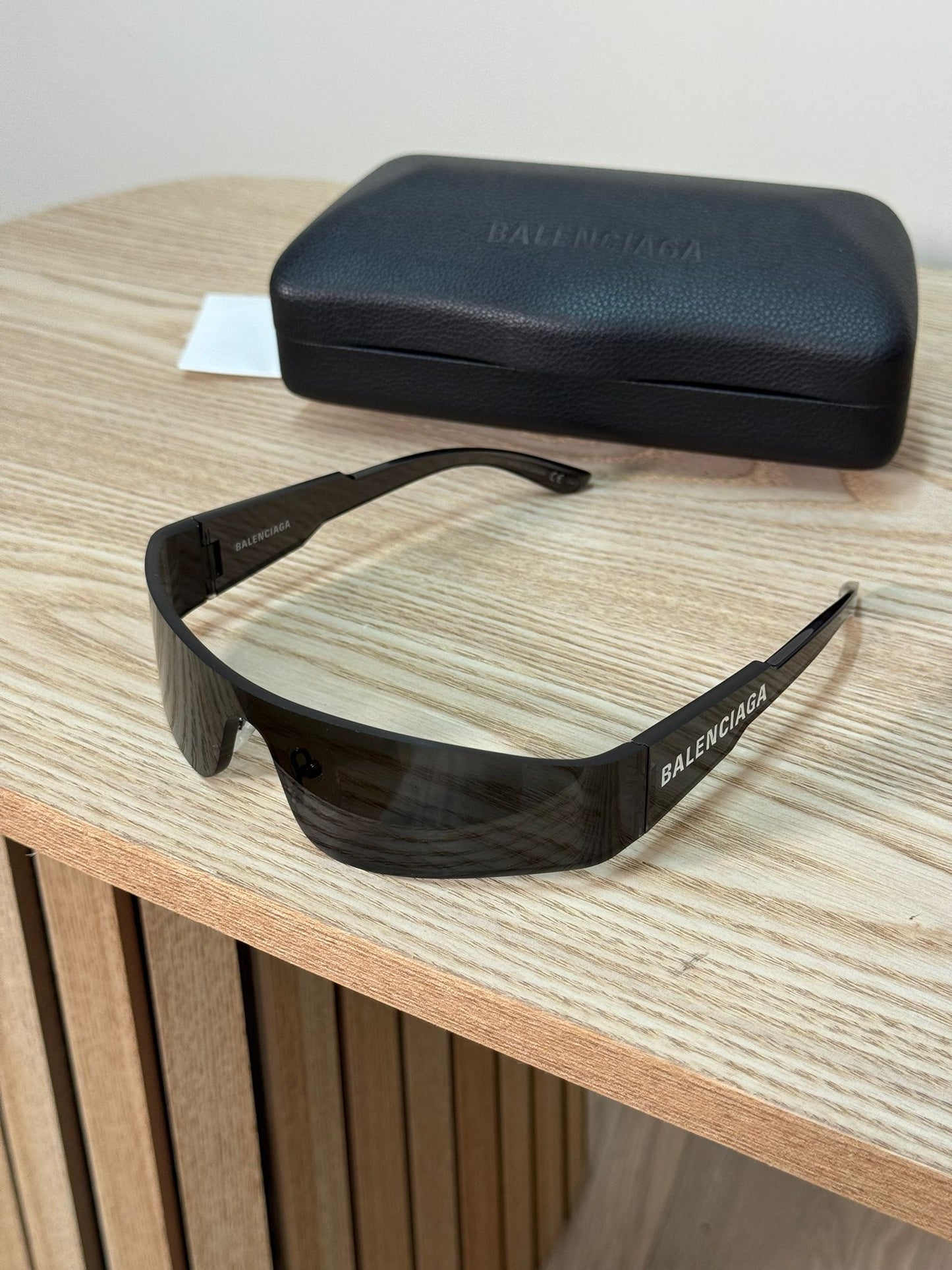 Balenciaga Black White Logo Thin Mono Sunglasses - One Size